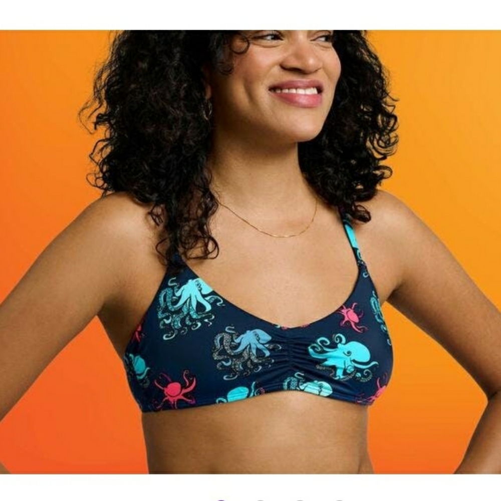 MeUndies Tie Scoop Bikini Top in Octopus Print, Size XL, Multicoloured, NWT